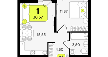 1-к. квартира, 38 м²