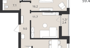 2-к. квартира, 58&nbsp;м²