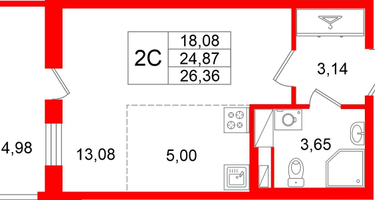 Студия, 24&nbsp;м²
