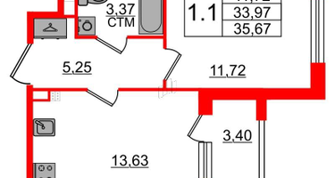 1-к. квартира, 33&nbsp;м²