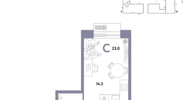 1-к. квартира, 23 м²