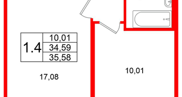 1-к. квартира, 34&nbsp;м²