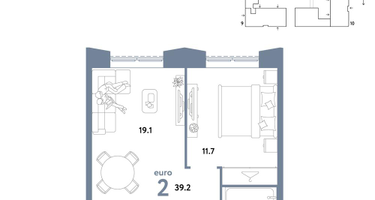 2-к. квартира, 39 м²