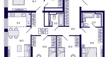 5-к. квартира, 115&nbsp;м²