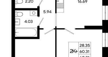 2-к. квартира, 60&nbsp;м²