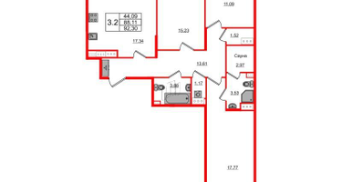3-к. квартира, 88&nbsp;м²