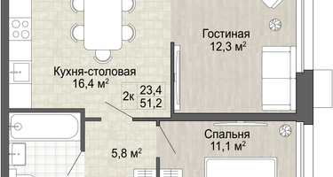 3-к. квартира, 51 м²