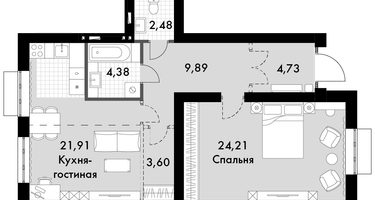 2-к. квартира, 73 м²
