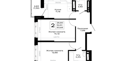2-к. квартира, 53&nbsp;м²