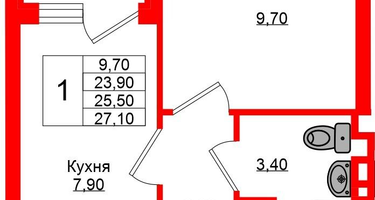 1-к. квартира, 25&nbsp;м²