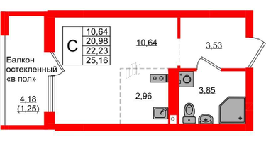 Студия, 22&nbsp;м²