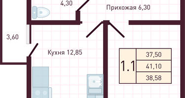 1-к. квартира, 38&nbsp;м²