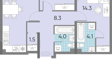 2-к. квартира, 58 м²