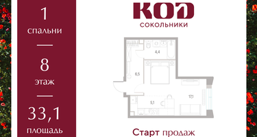 Студия, 33 м²