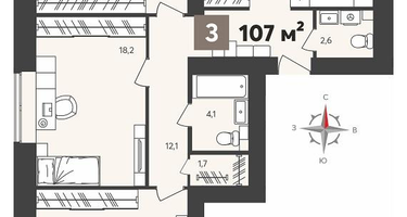 3-к. квартира, 107&nbsp;м²