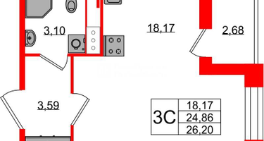 Студия, 24 м²