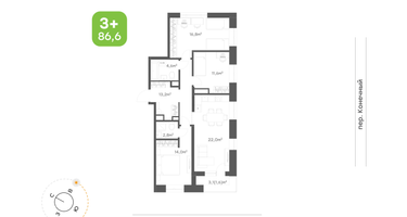 3-к. квартира, 86&nbsp;м²