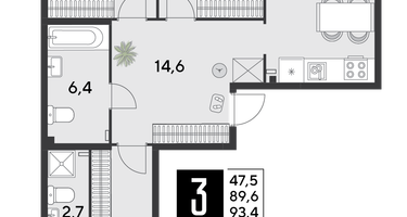 3-к. квартира, 93&nbsp;м²