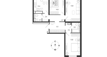 3-к. квартира, 82 м²