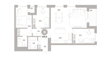 3-к. квартира, 106&nbsp;м²