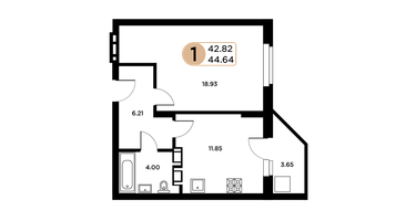 1-к. квартира, 42&nbsp;м²