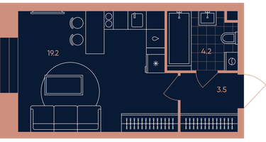 1-к. квартира, 26&nbsp;м²