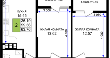 2-к. квартира, 63&nbsp;м²