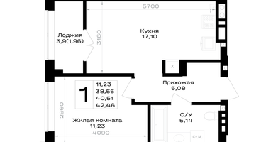 1-к. квартира, 40&nbsp;м²