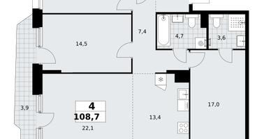 4-к. квартира, 108&nbsp;м²