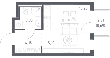Студия, 23&nbsp;м²