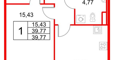 1-к. квартира, 39&nbsp;м²