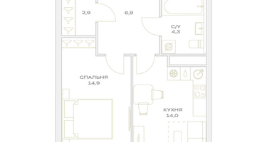 1-к. квартира, 43 м²