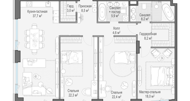 3-к. квартира, 140 м²