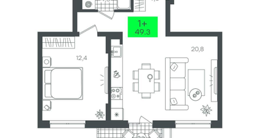 1-к. квартира, 49 м²