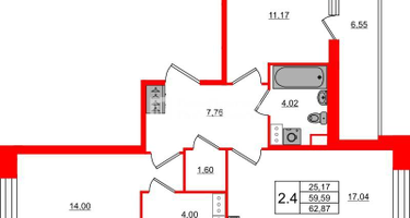 2-к. квартира, 59&nbsp;м²