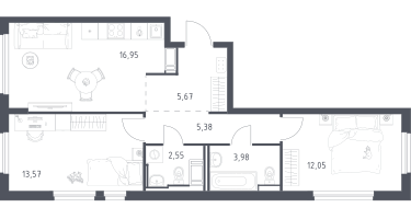 2-к. квартира, 60&nbsp;м²