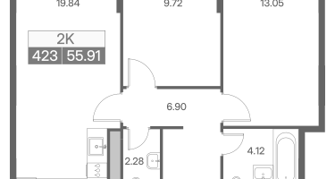 2-к. квартира, 55&nbsp;м²