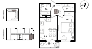 1-к. квартира, 40&nbsp;м²