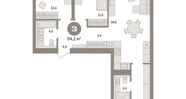 3-к. квартира, 94&nbsp;м²