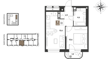 1-к. квартира, 35 м²