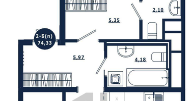 2-к. квартира, 74&nbsp;м²
