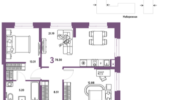 3-к. квартира, 78 м²
