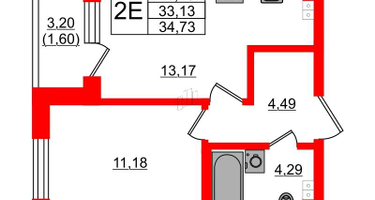 1-к. квартира, 34 м²