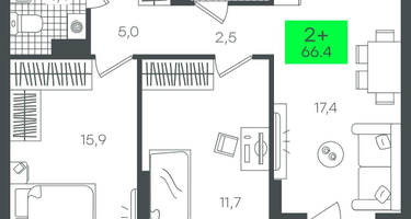 2-к. квартира, 66 м²
