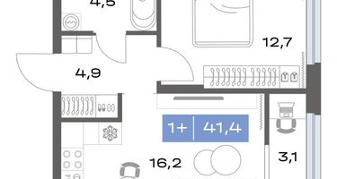 1-к. квартира, 41 м²