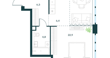1-к. квартира, 40&nbsp;м²