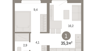 1-к. квартира, 35 м²