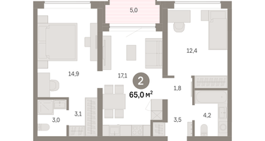 2-к. квартира, 65&nbsp;м²