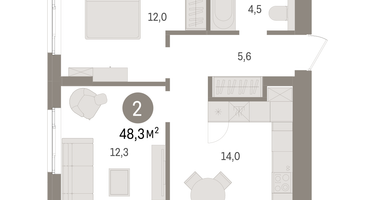 2-к. квартира, 48&nbsp;м²