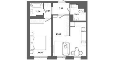 1-к. квартира, 46&nbsp;м²